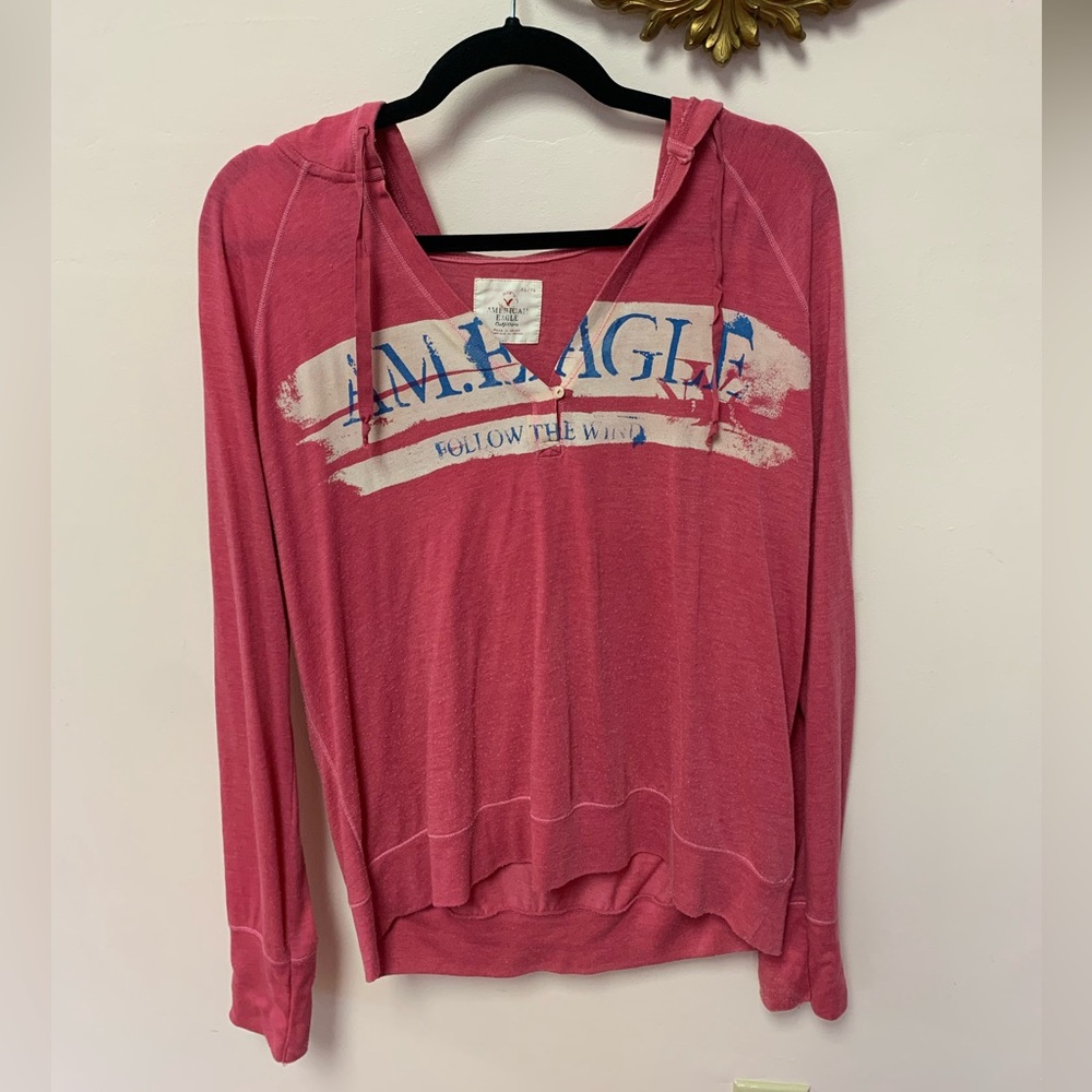 American Eagle Outfitters Vibrant Pink Fabric Hoodie Large